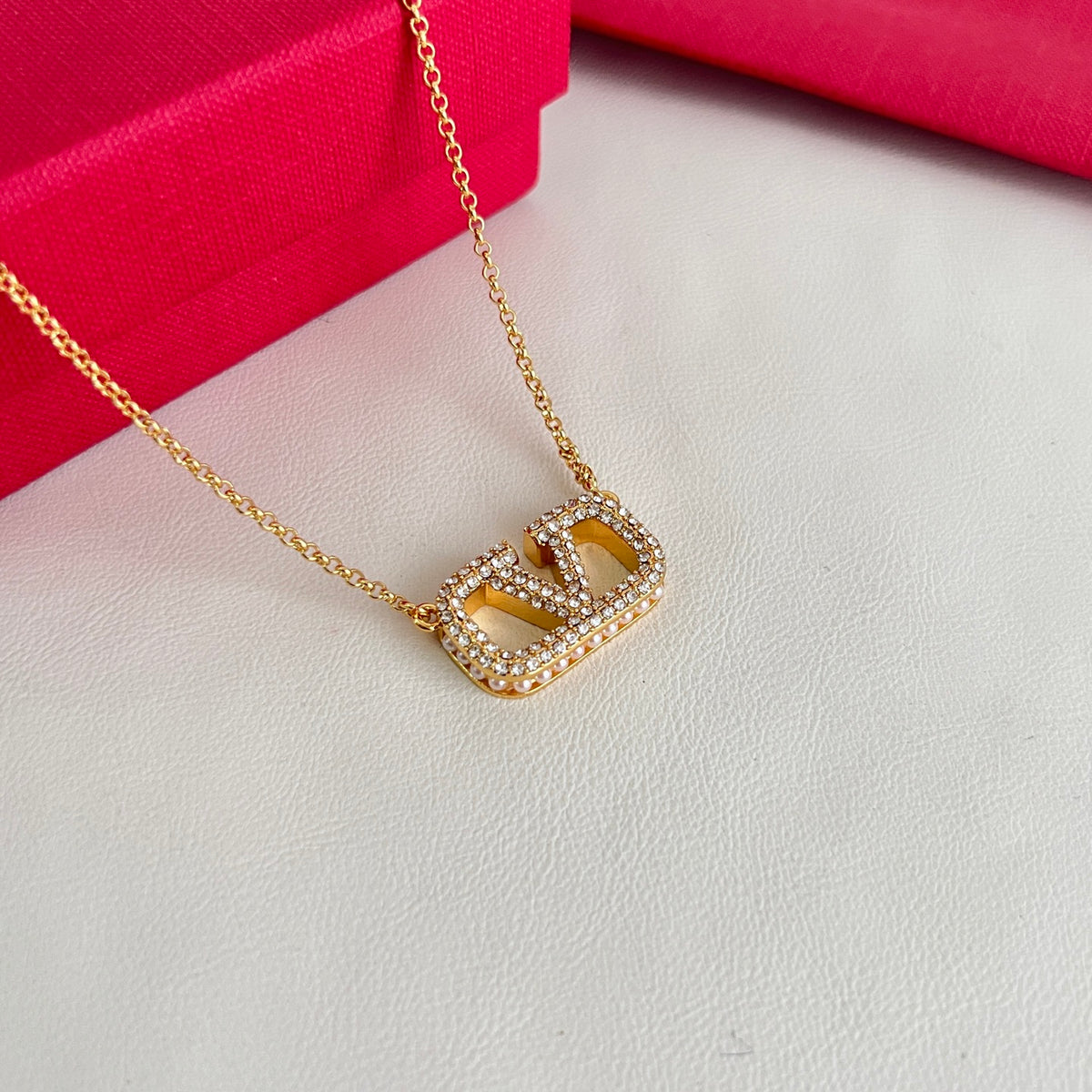Signature Emblem Pendant Necklace in Polished Metal-Tone – Design 04 detail view