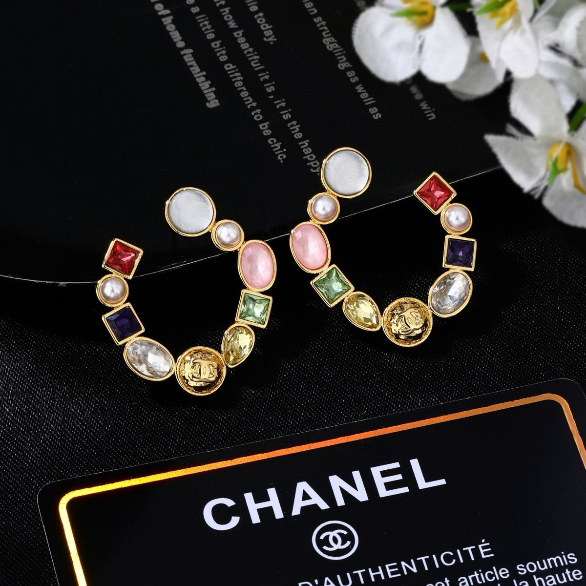 Signature Emblem Statement Earrings in Polished Metal-Tone – Design 033 front product view