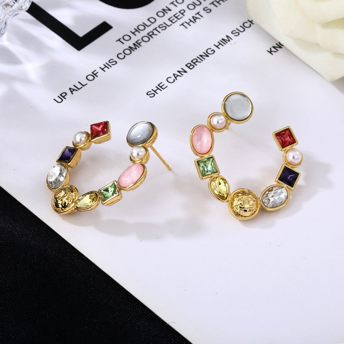 Signature Emblem Statement Earrings in Polished Metal-Tone – Design 033 main product view