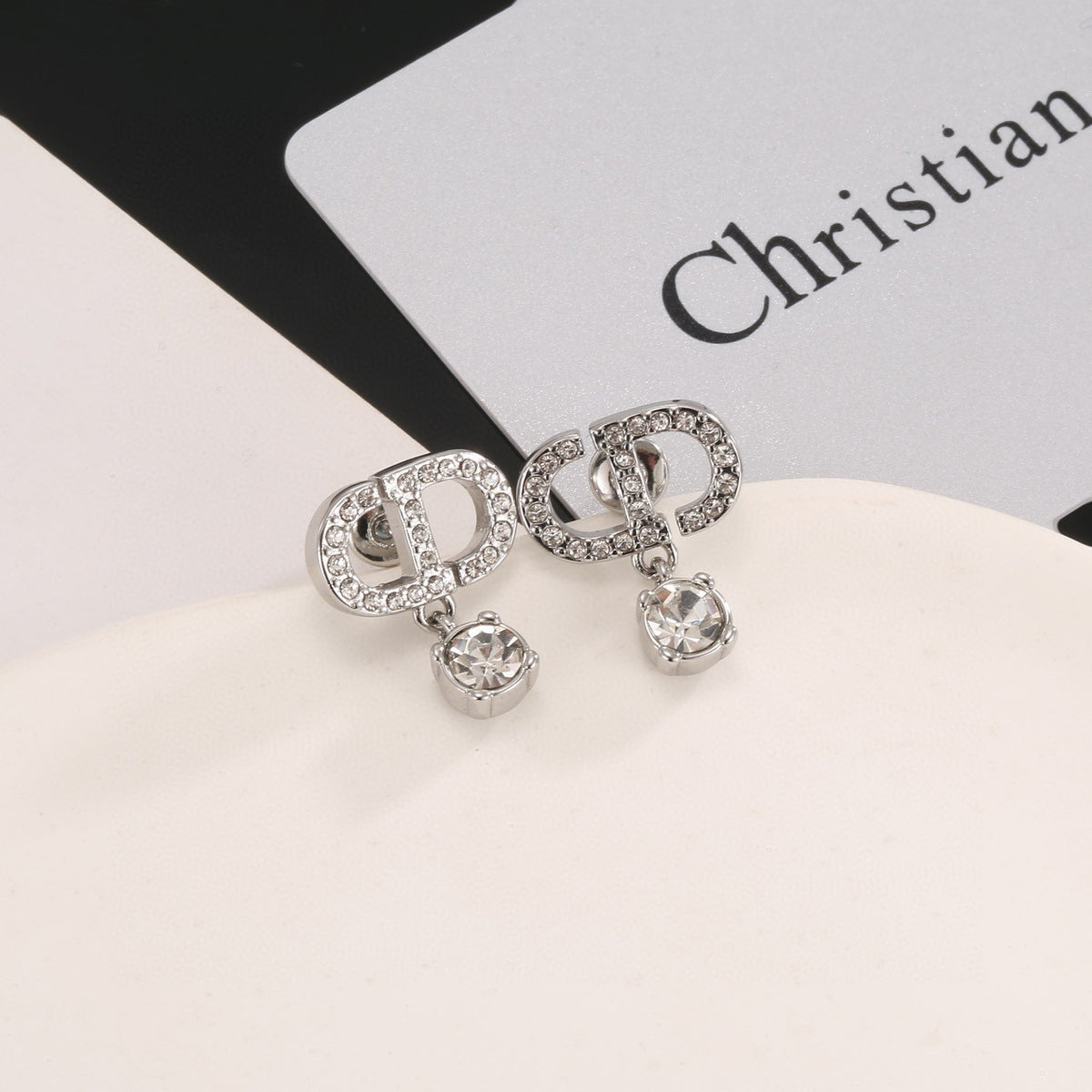 Graphic Letter Motif Stud Earrings in Polished Metal-Tone with Vintage-Style Finish – Design 009 main product view