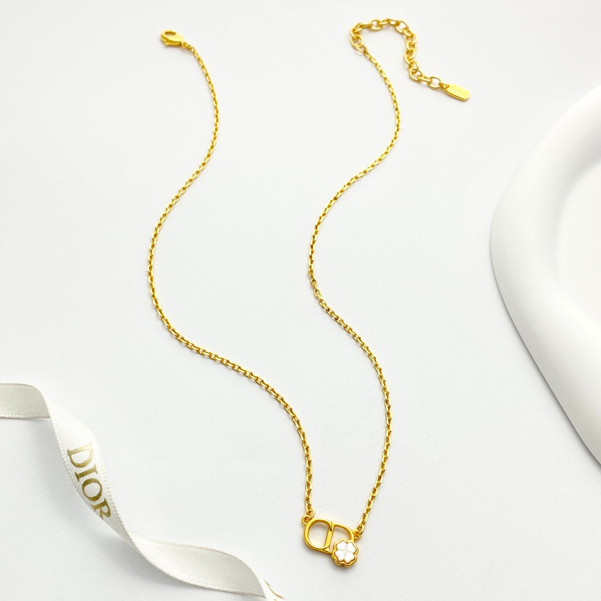Graphic Letter Motif Pendant Necklace in Gold-Tone – Design 002 front view