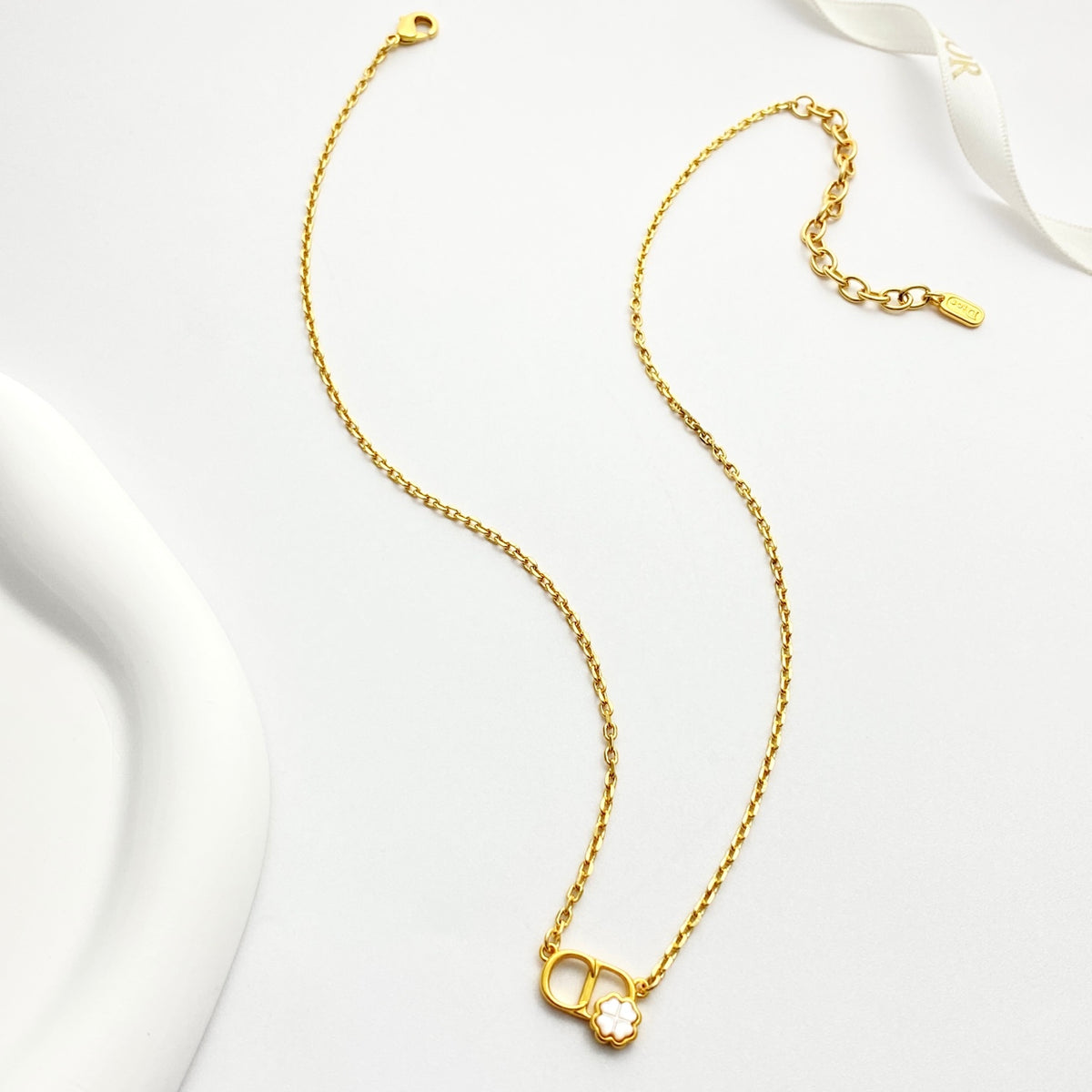 Graphic Letter Motif Pendant Necklace in Gold-Tone – Design 002 close-up detail