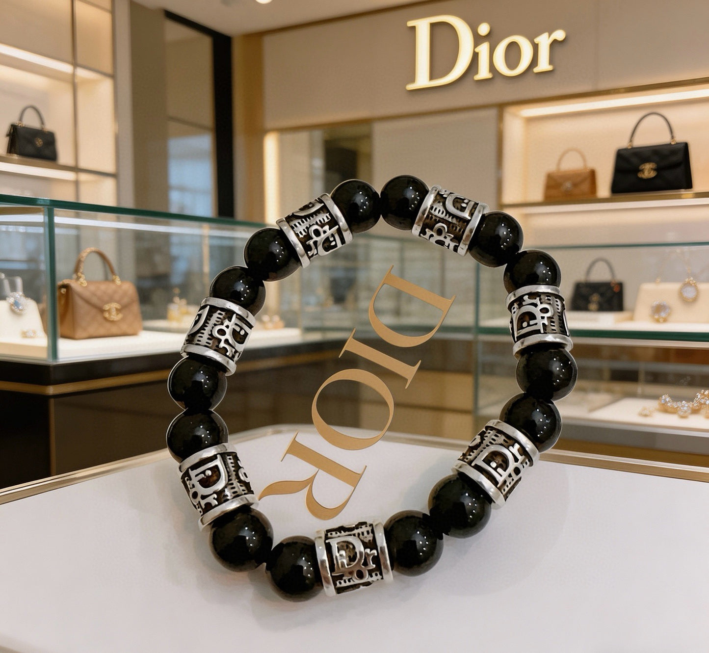 Star Motif Statement Bracelet in Silver-Tone with Vintage-Style Finish – Design 009 front view