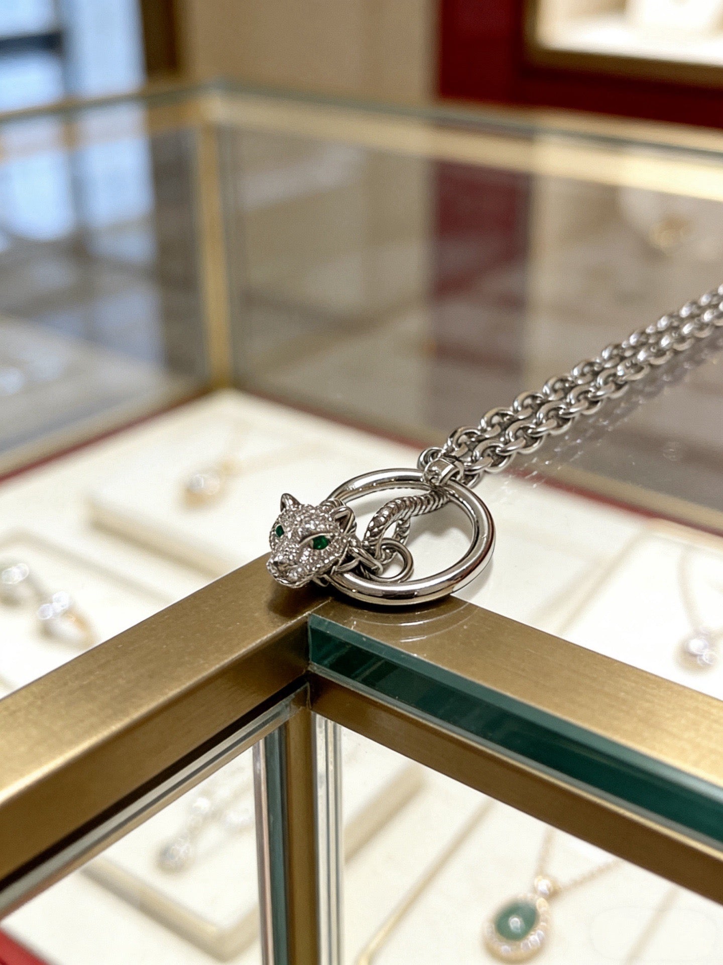 Sculptural Pendant Necklace in Gold-Tone with Crystal-Style Accents – Design 02 detail view