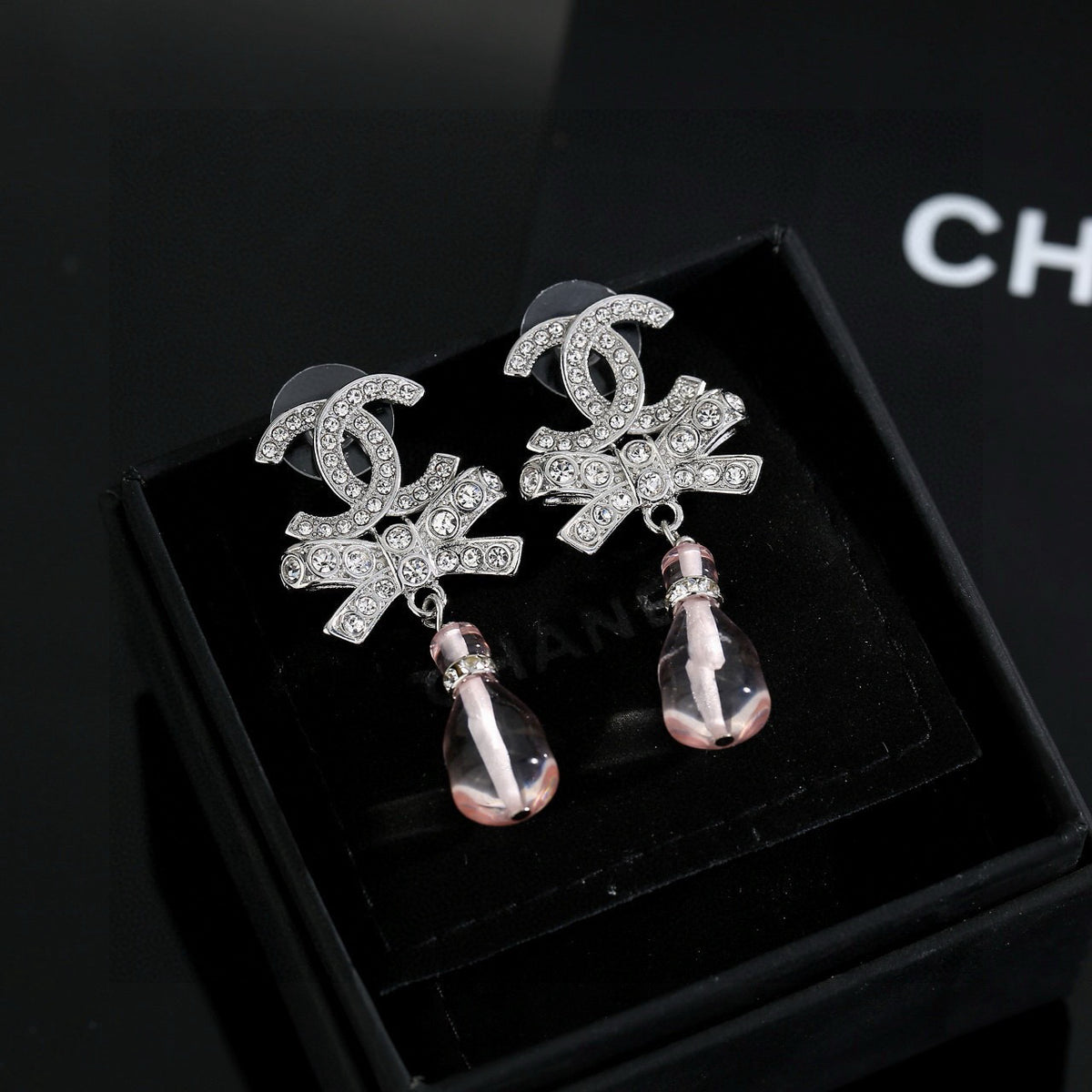 Double-C Emblem Crystal-Accent Stud Earrings – Design 038 styled product view
