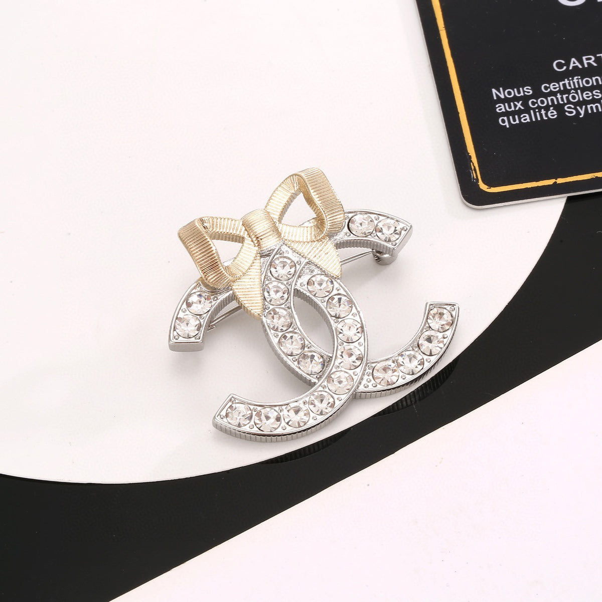 Signature Emblem Brooch in Polished Metal-Tone – Design 031 front product view
