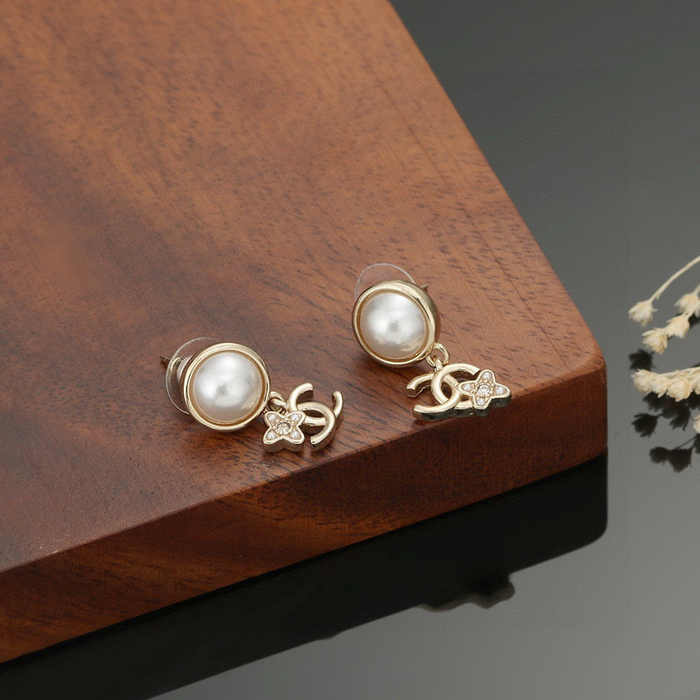 Signature Emblem Stud Earrings in Silver-Tone – Design 020 styled product view