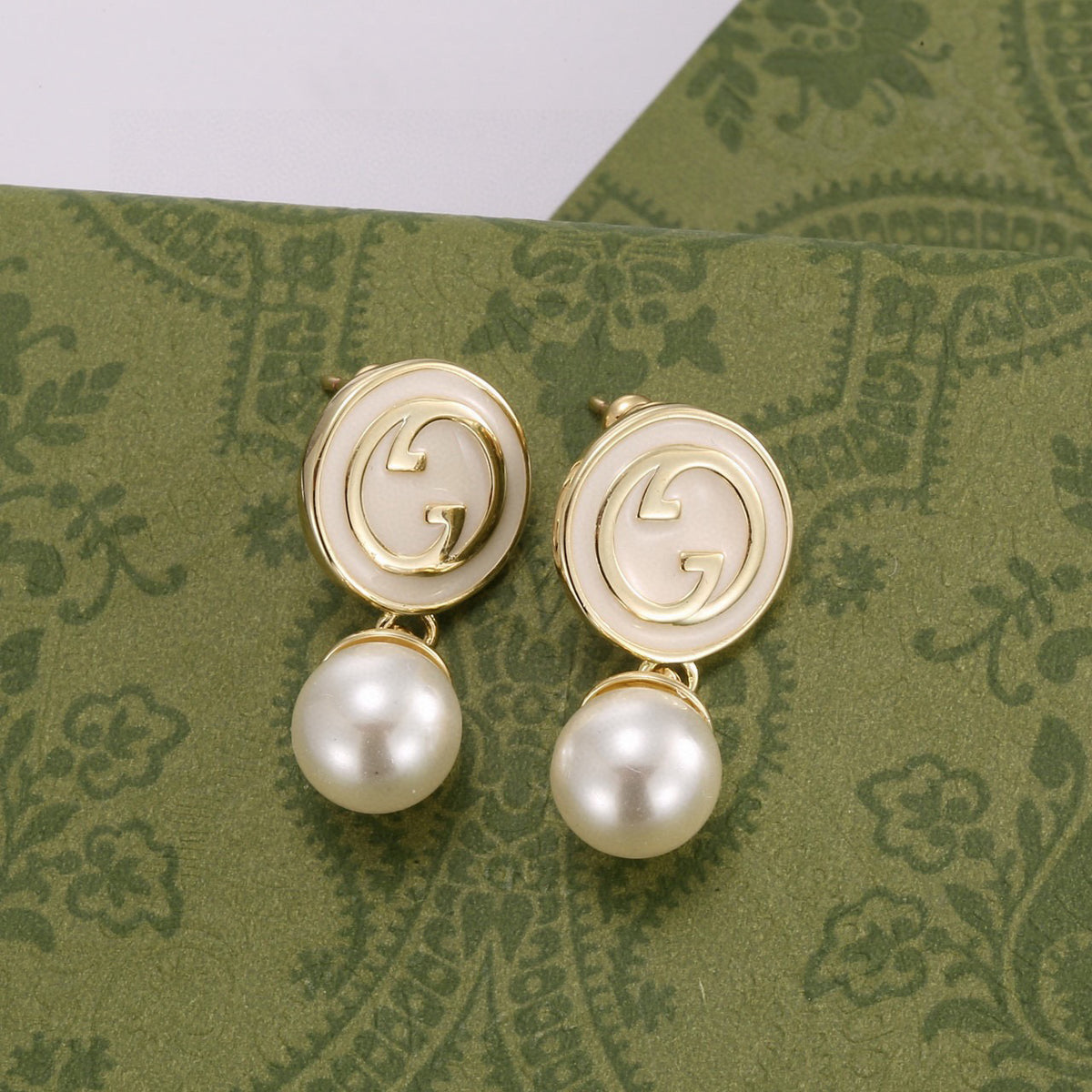 Geometric Emblem Stud Earrings in Polished Metal-Tone – Design 035 front product view