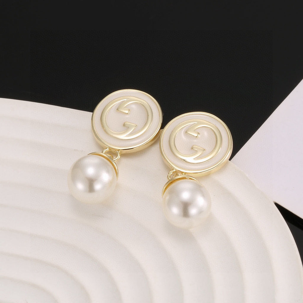 Geometric Emblem Stud Earrings in Polished Metal-Tone – Design 035 main product view
