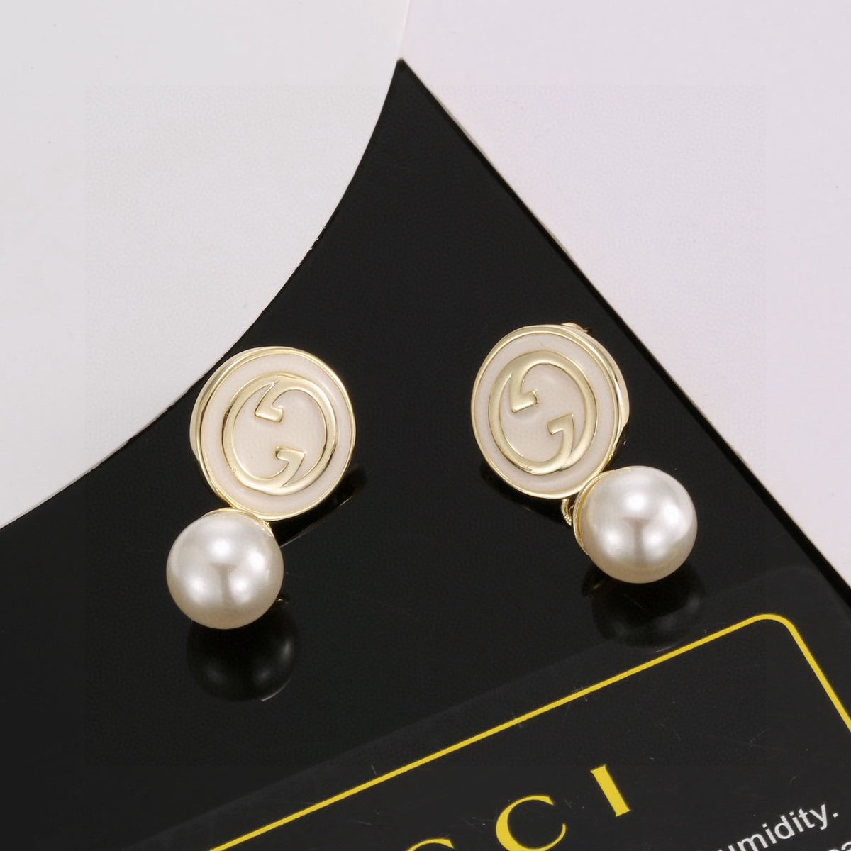 Geometric Emblem Stud Earrings in Polished Metal-Tone – Design 035 main product view