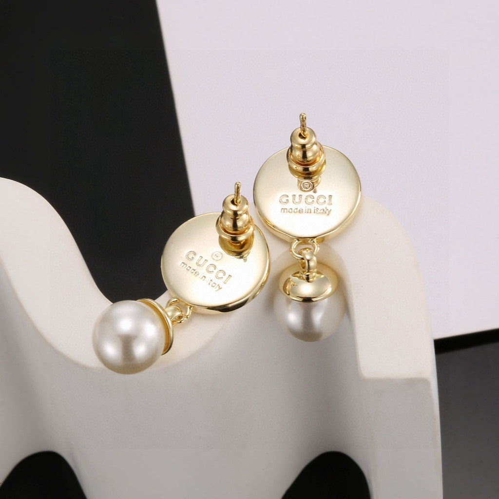 Geometric Emblem Stud Earrings in Polished Metal-Tone – Design 035 styled product view