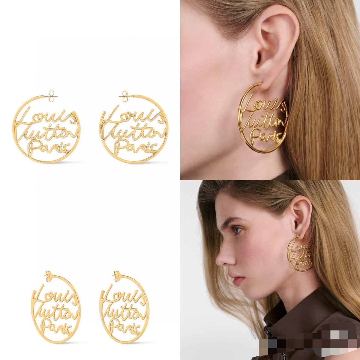 Letter Emblem Stud Earrings in Polished Metal-Tone – Design 022 close-up detail