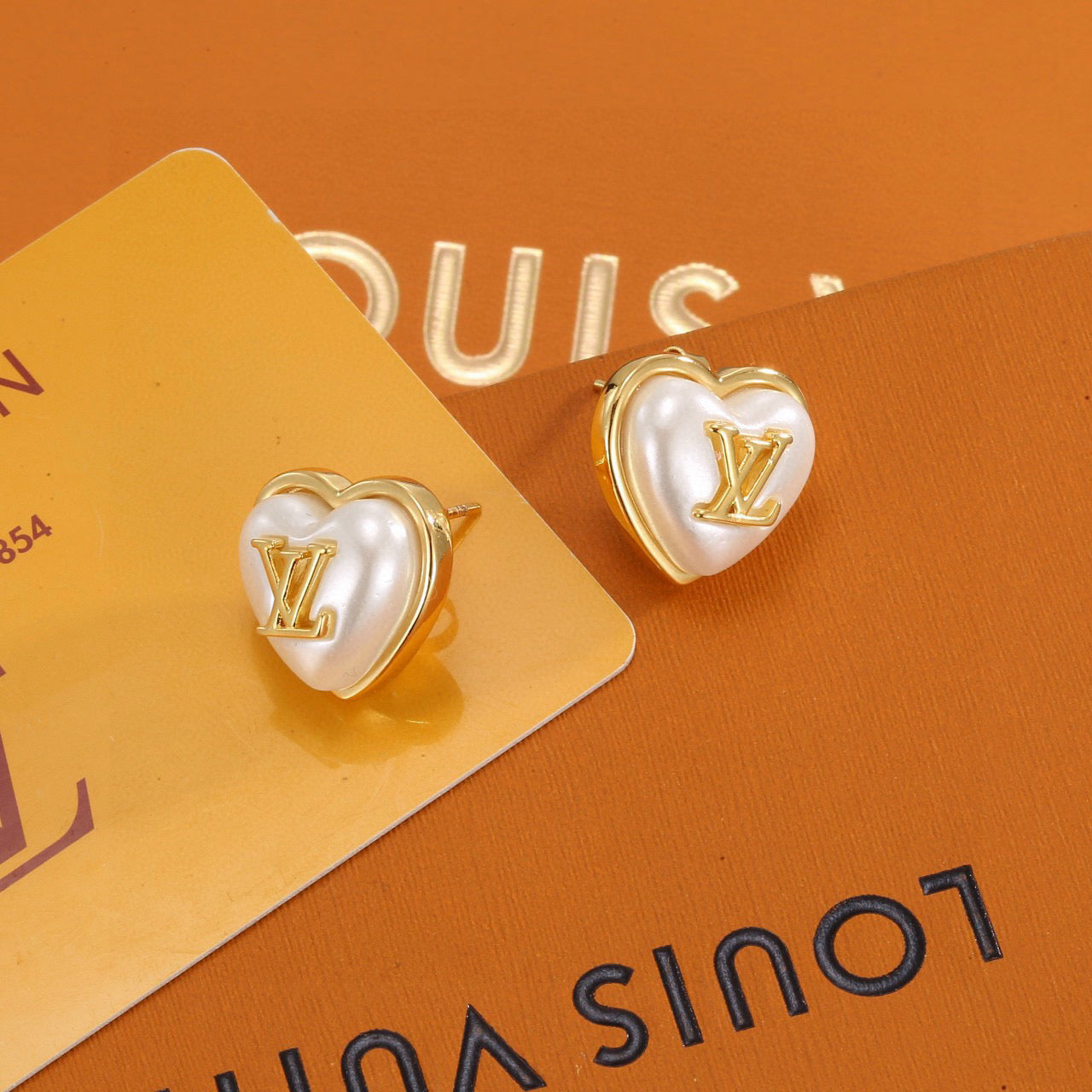 Letter Emblem Stud Earrings in Polished Metal-Tone – Design 021 main product view