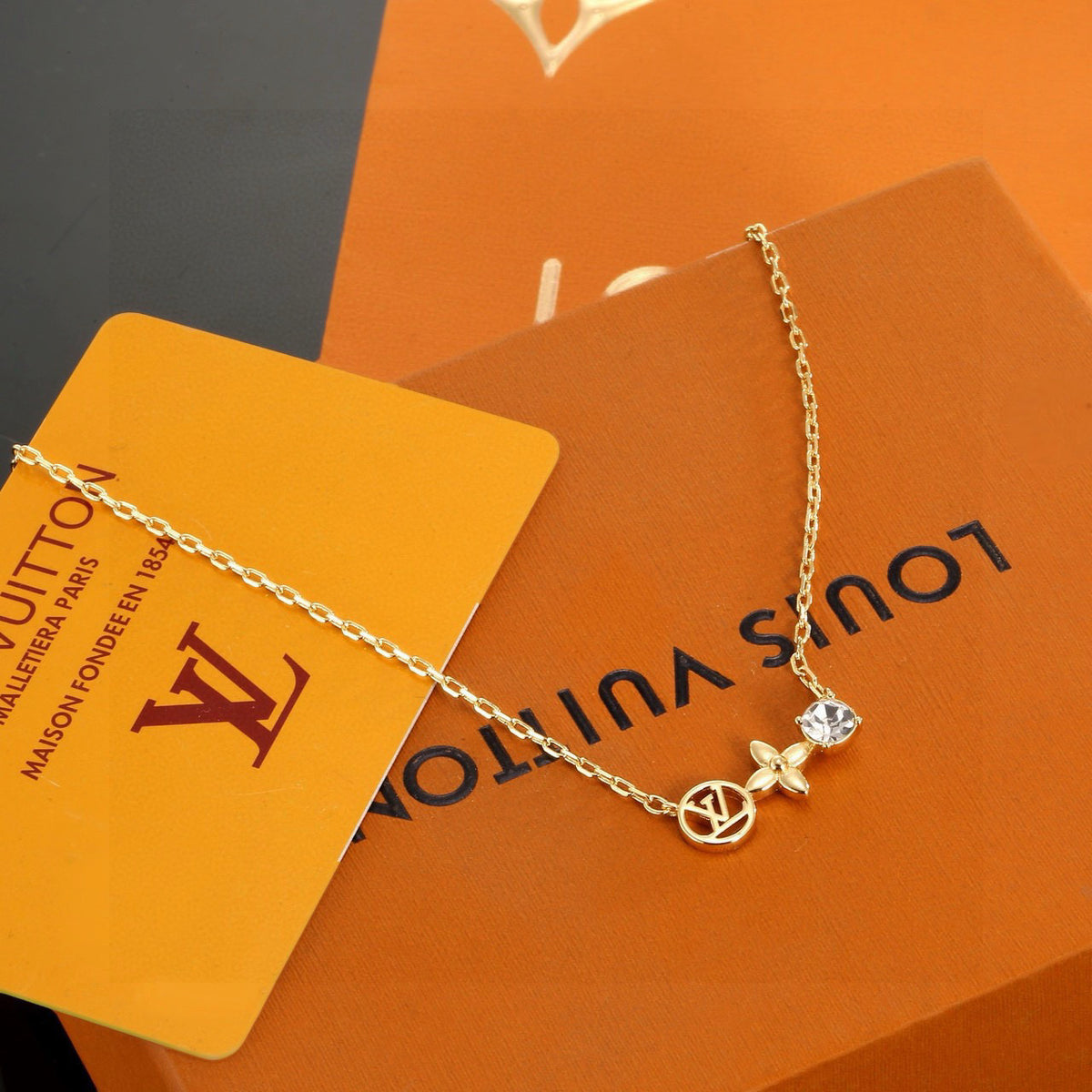 Letter Emblem Pendant Necklace in Polished Metal-Tone – Design 022 main product view