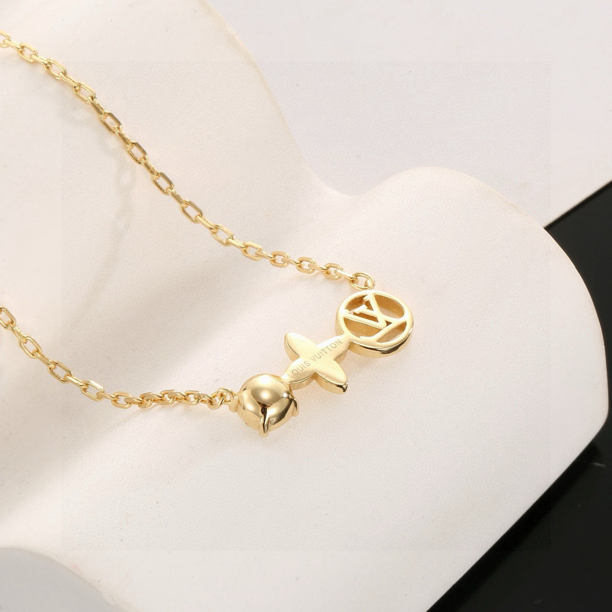Letter Emblem Pendant Necklace in Polished Metal-Tone – Design 022 close-up detail