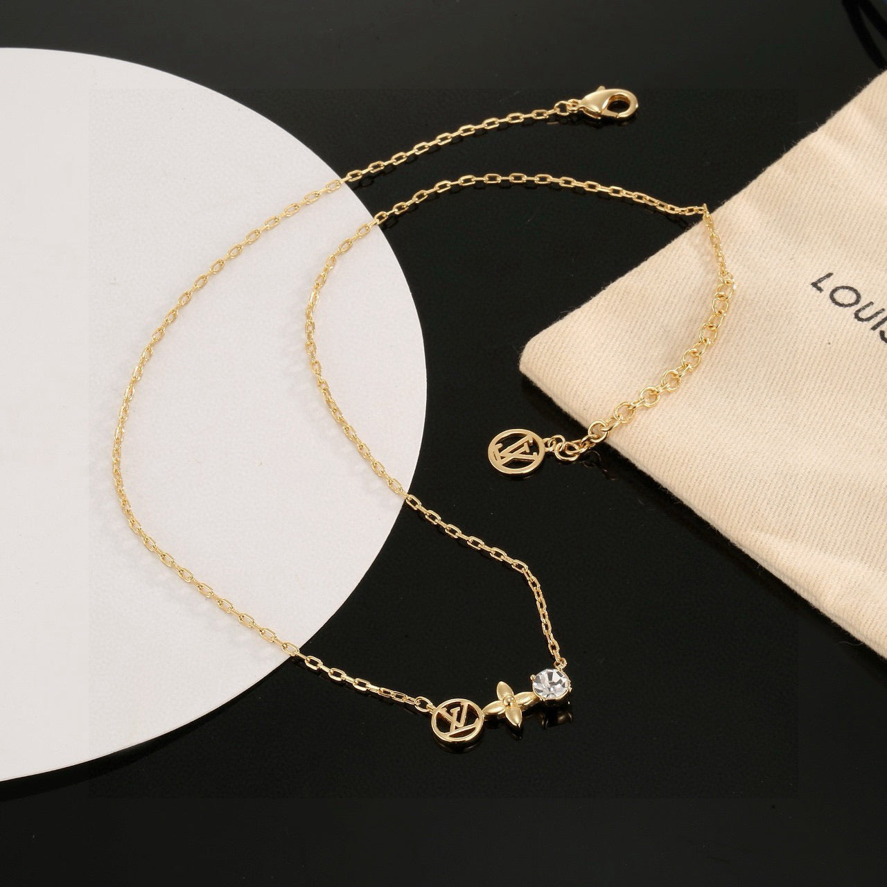Letter Emblem Pendant Necklace in Polished Metal-Tone – Design 022 side detail