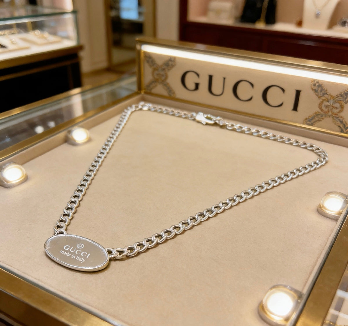 Double-G Emblem Pendant Necklace in Polished Metal-Tone – Design 137 main product view