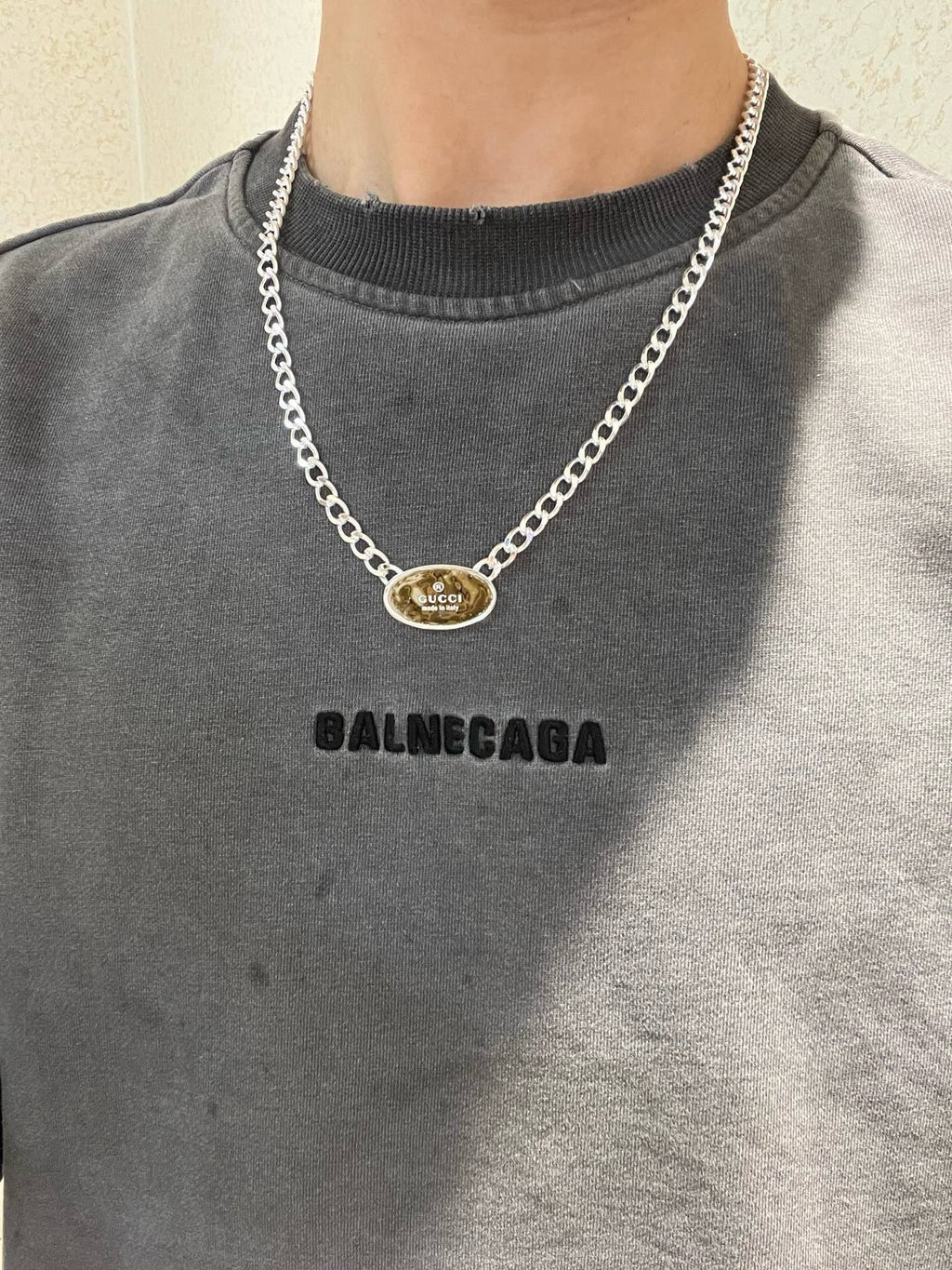 Double-G Emblem Pendant Necklace in Polished Metal-Tone – Design 137 detail view