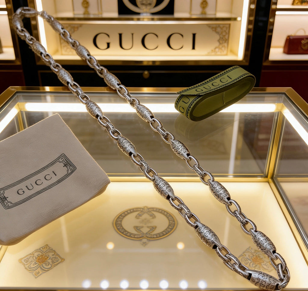 Double-G Emblem Pendant Necklace in Polished Metal-Tone – Design 136 front product view