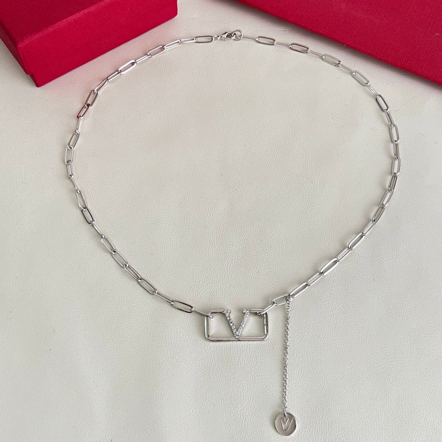 Signature Emblem Pendant Necklace in Polished Metal-Tone – Design 06 side detail