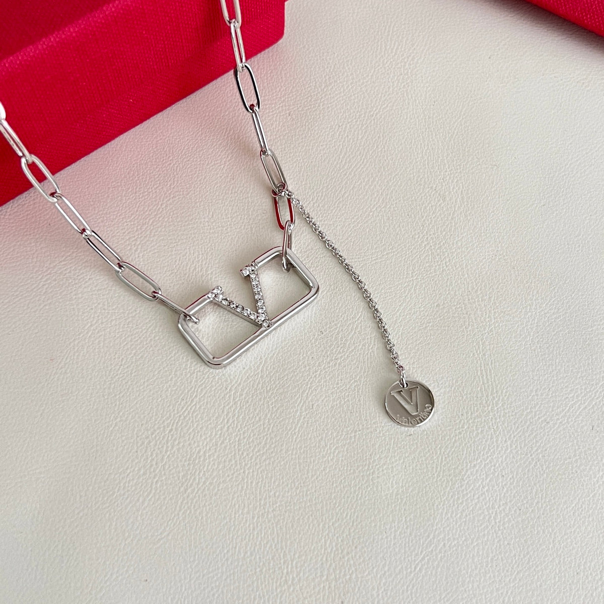 Signature Emblem Pendant Necklace in Polished Metal-Tone – Design 06 detail view