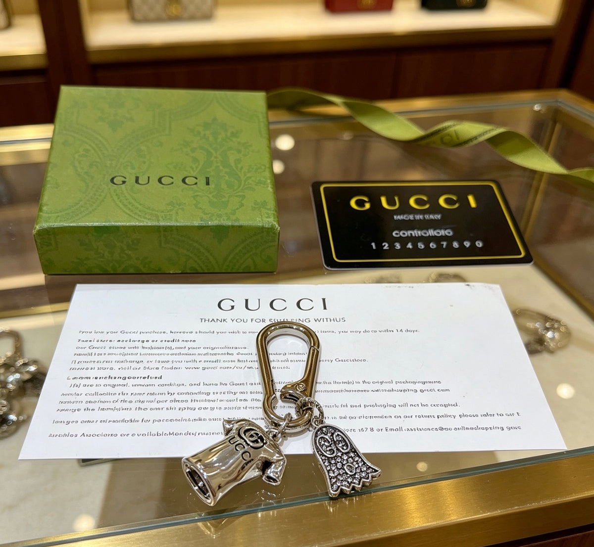 Double-G Emblem Keychain in Polished Metal-Tone – Design 028 main product view