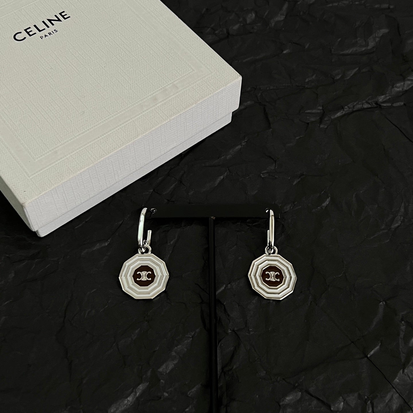 Signature Emblem Stud Earrings in Polished Metal-Tone – Design 02 front view