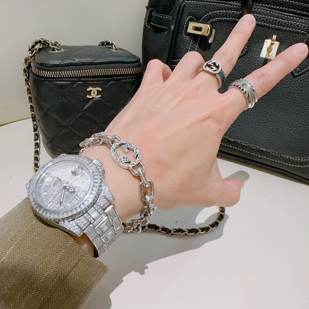 Geometric Emblem Bracelet in Polished Metal-Tone – Design 067 styled product view