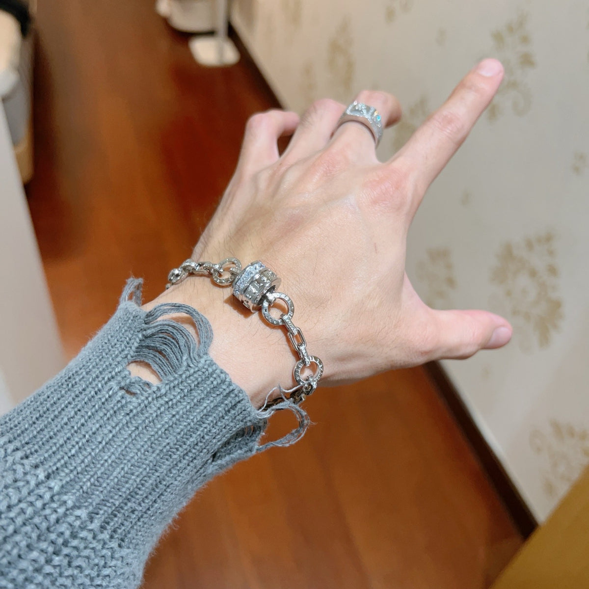 Geometric Emblem Statement Ring in Polished Metal-Tone – Design 095 styled product view
