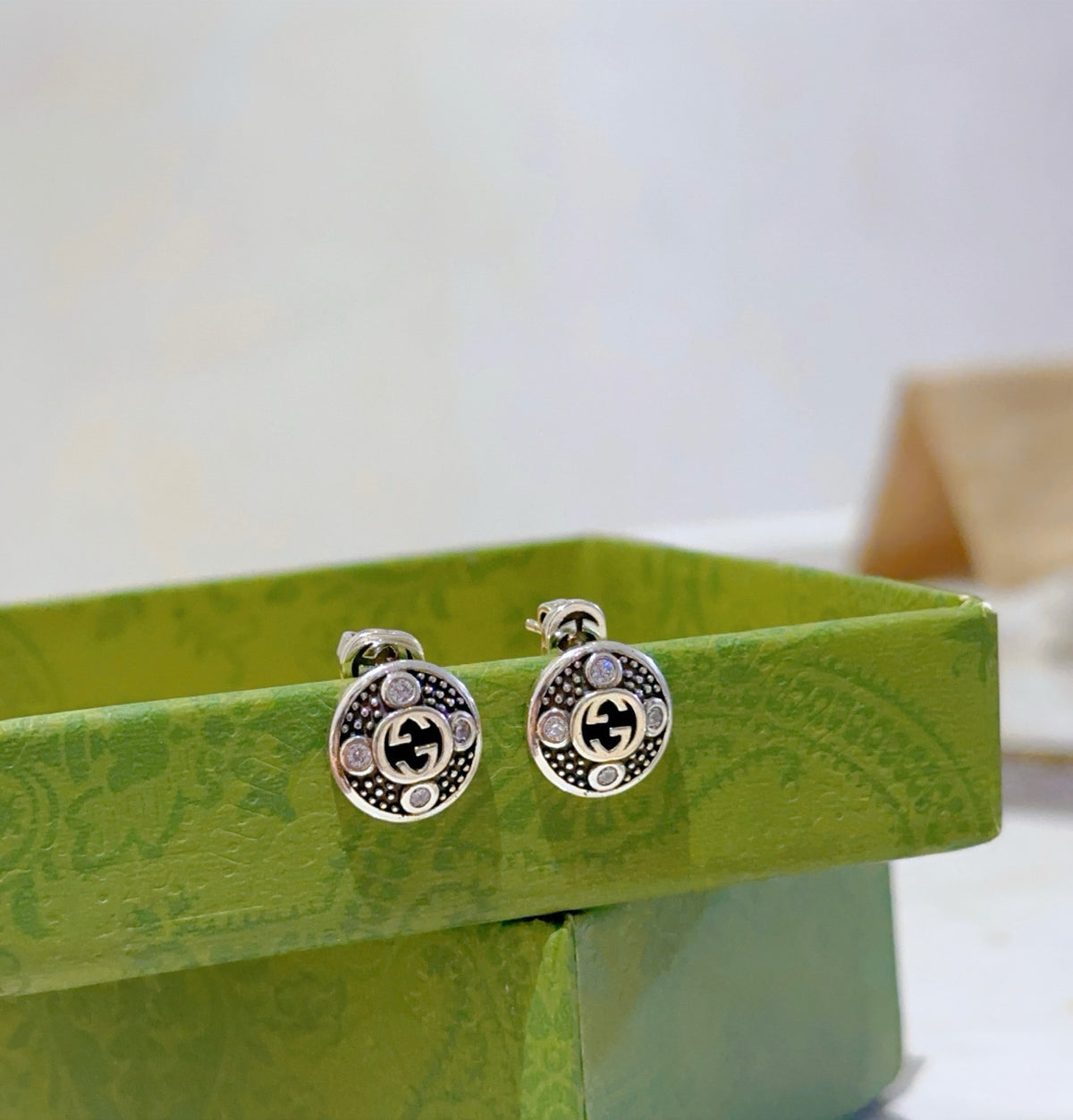 Double-G Emblem Stud Earrings in Polished Metal-Tone – Vintage Detail – Design 010 main product view