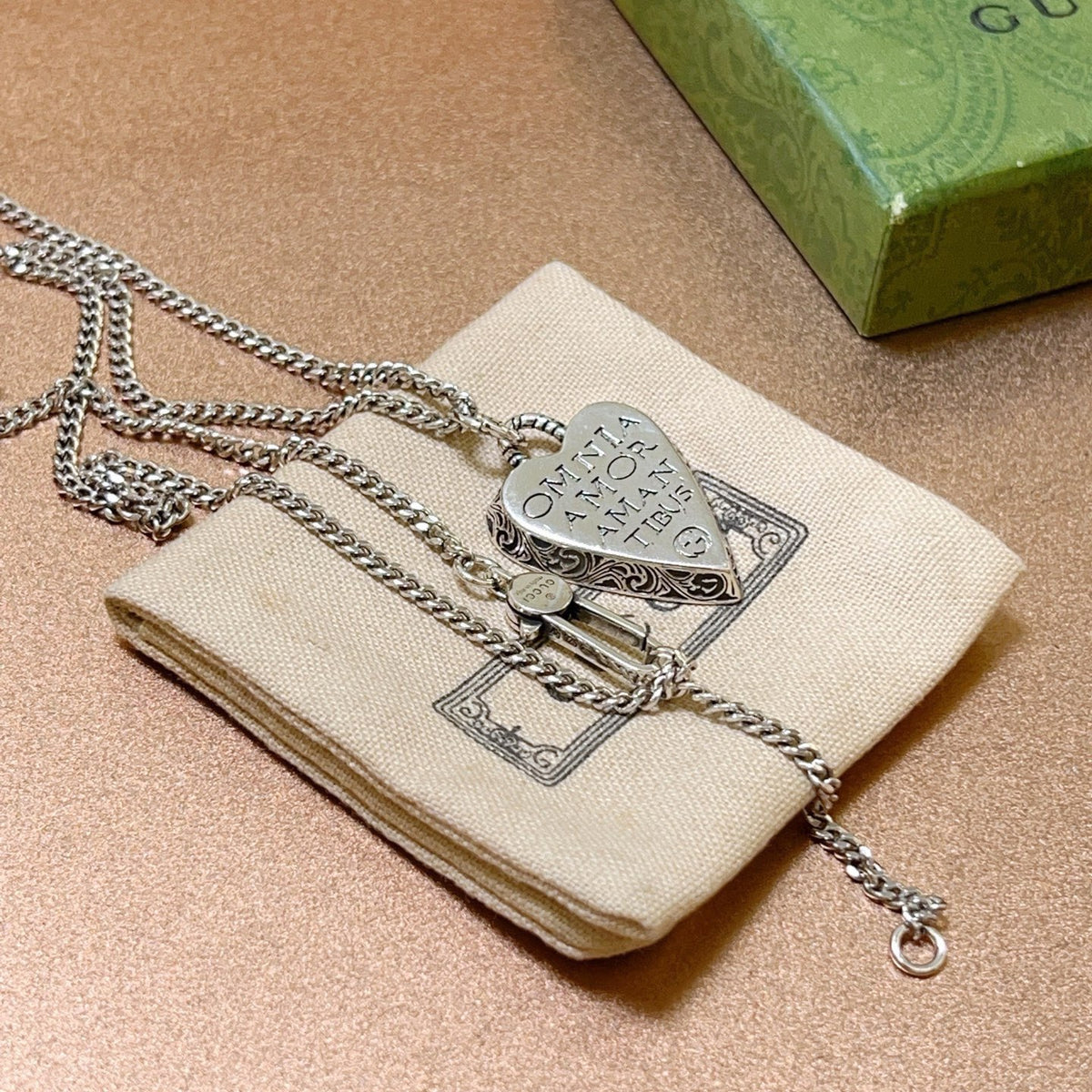 Double-G Emblem Pendant Necklace in Polished Metal-Tone – Design 130 front product view