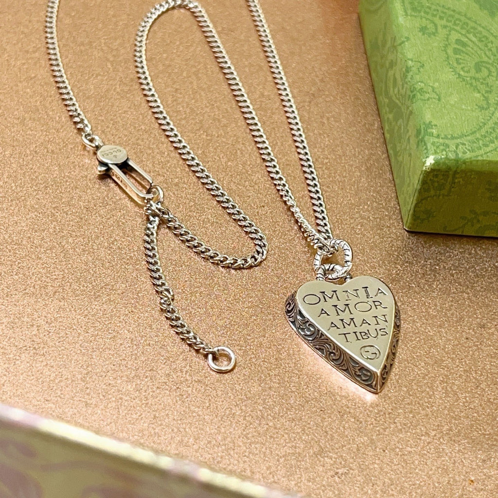 Double-G Emblem Pendant Necklace in Polished Metal-Tone – Design 130 front product view