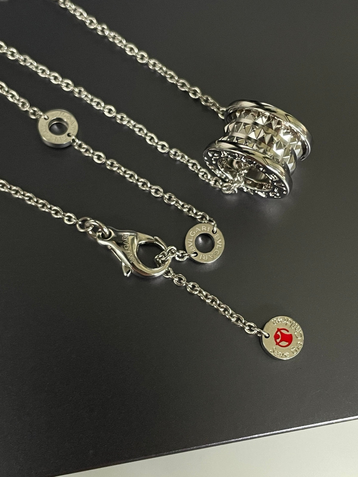 Geometric Emblem Pendant Necklace in Silver-Tone – Silver Detail – Design 002 styled product view