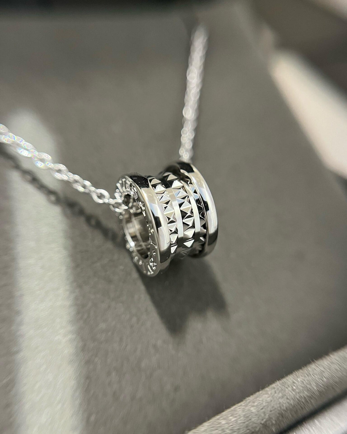 Geometric Emblem Pendant Necklace in Silver-Tone – Silver Detail – Design 002 detail view