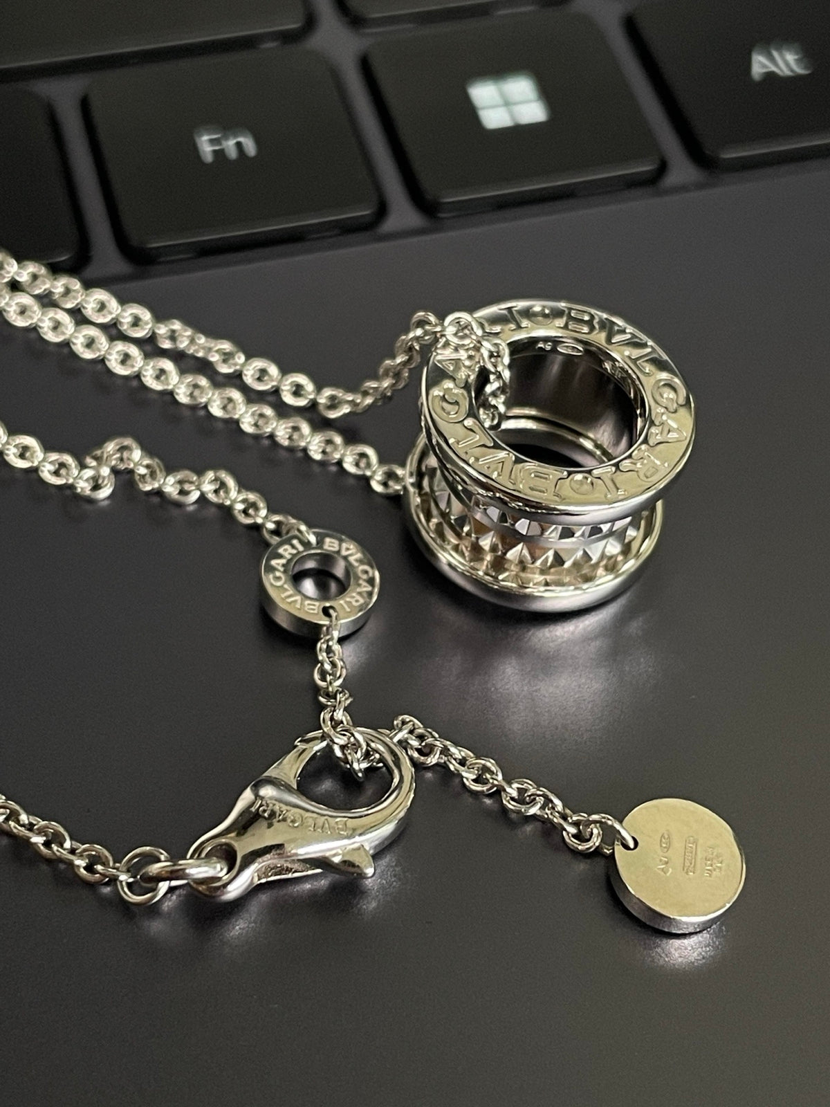 Geometric Emblem Pendant Necklace in Silver-Tone – Silver Detail – Design 002 main product view