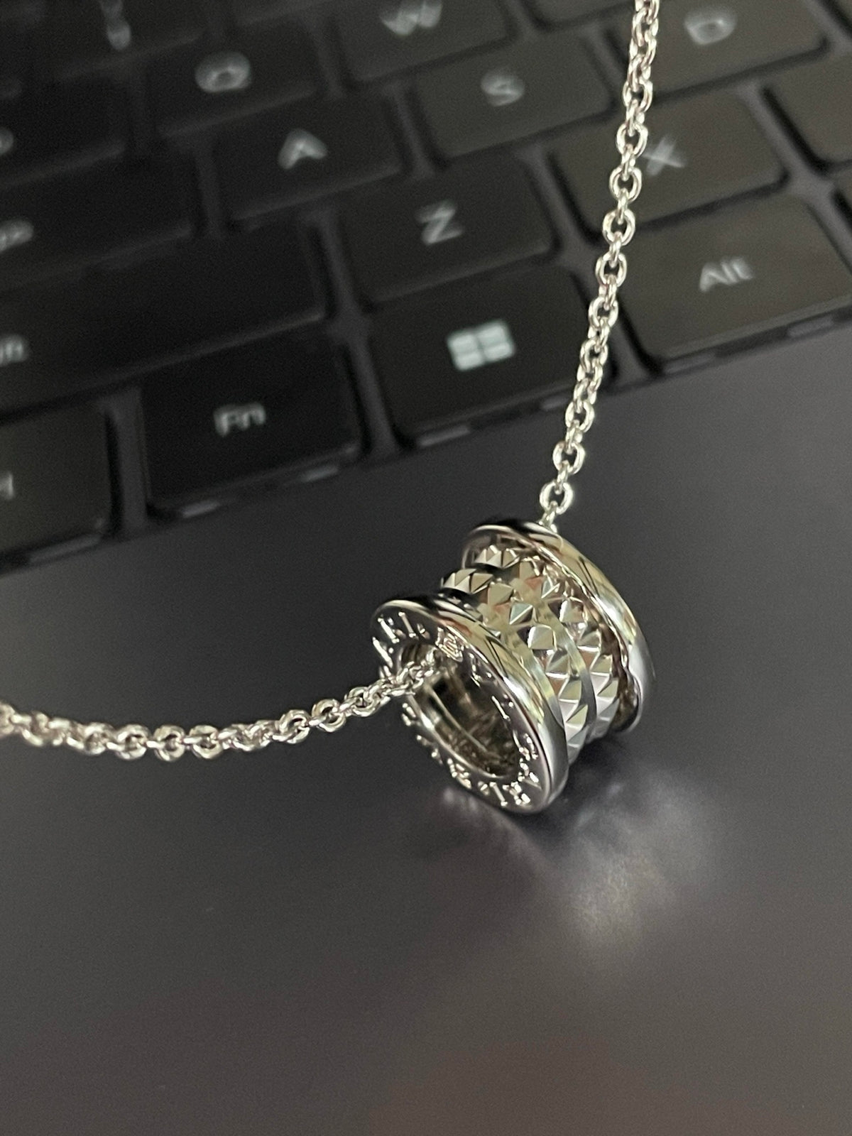 Geometric Emblem Pendant Necklace in Silver-Tone – Silver Detail – Design 002 front product view