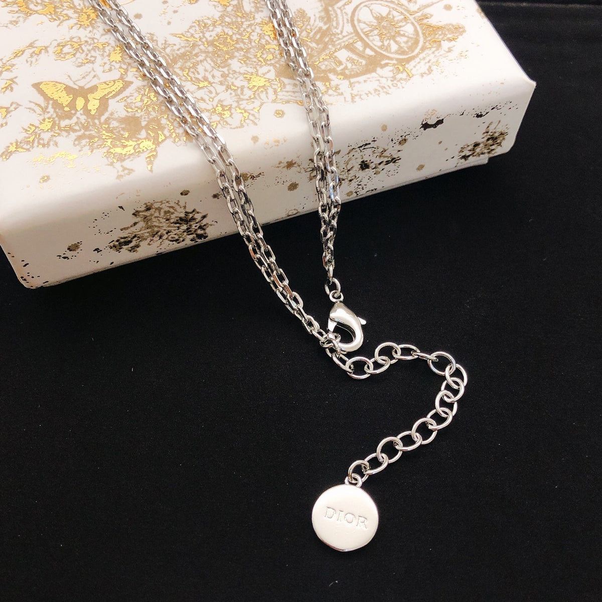 Sculptural Pendant Necklace in Polished Metal-Tone with Layered Detail – Design 005 front view