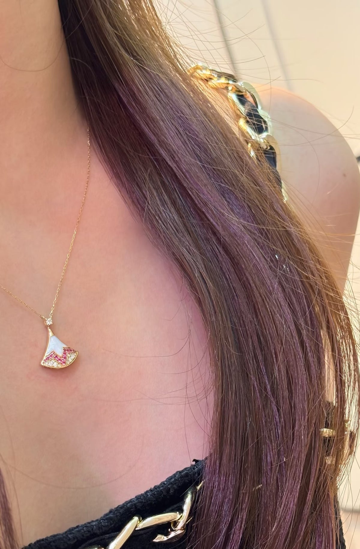 Geometric Emblem Pendant Necklace in Rose-Gold-Tone – Rose Gold Detail – Design 005 close-up detail