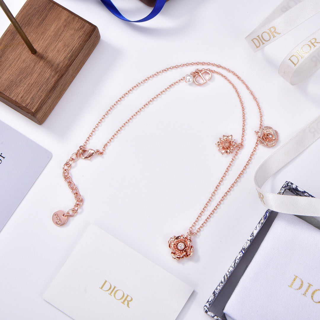Floral Motif Stud Earrings in Rose-Gold-Tone – Design 003 styled view