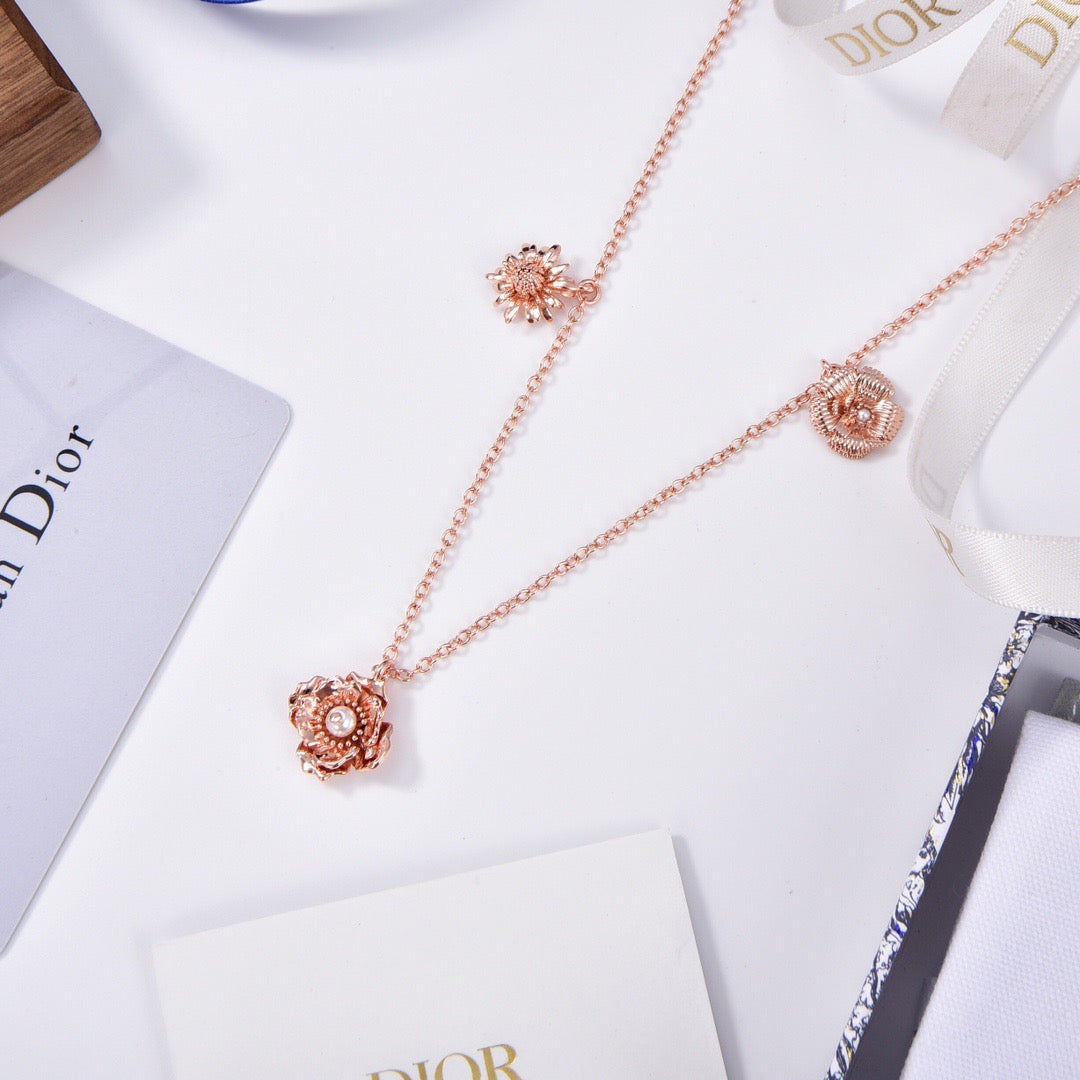 Floral Motif Stud Earrings in Rose-Gold-Tone – Design 003 main product view