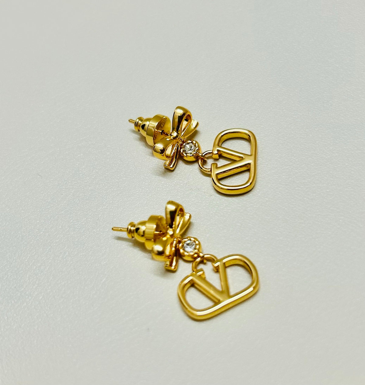 Signature Emblem Stud Earrings in Gold-Tone – Design 16 detail view