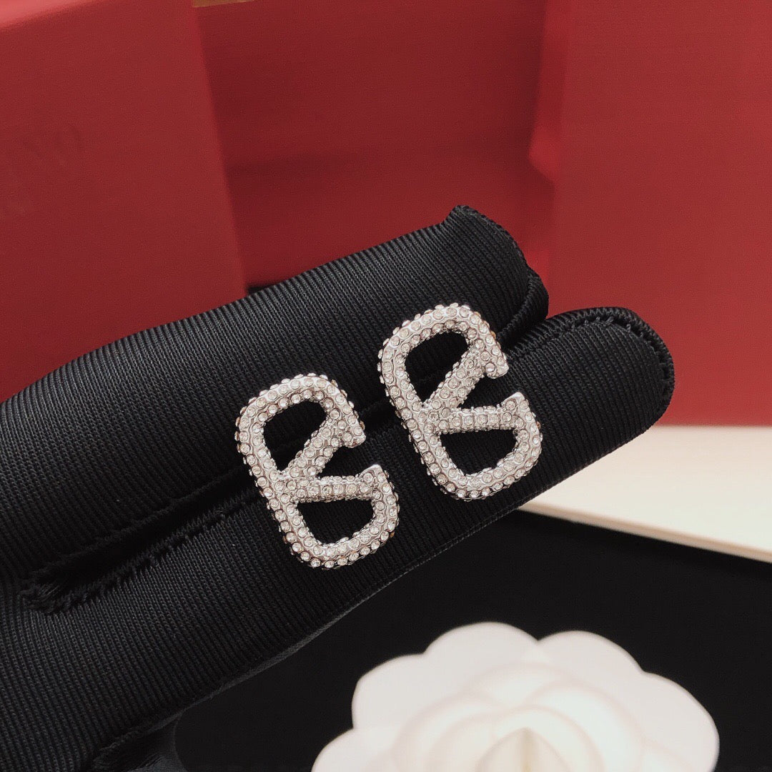 V Emblem Crystal-Accent Stud Earrings – Design 05 front view