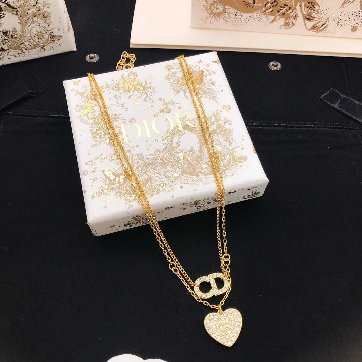 Heart Motif Pendant Necklace in Polished Metal-Tone with Layered Detail main product view