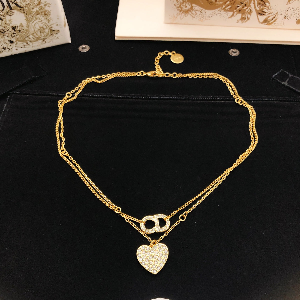 Heart Motif Pendant Necklace in Polished Metal-Tone with Layered Detail detail view