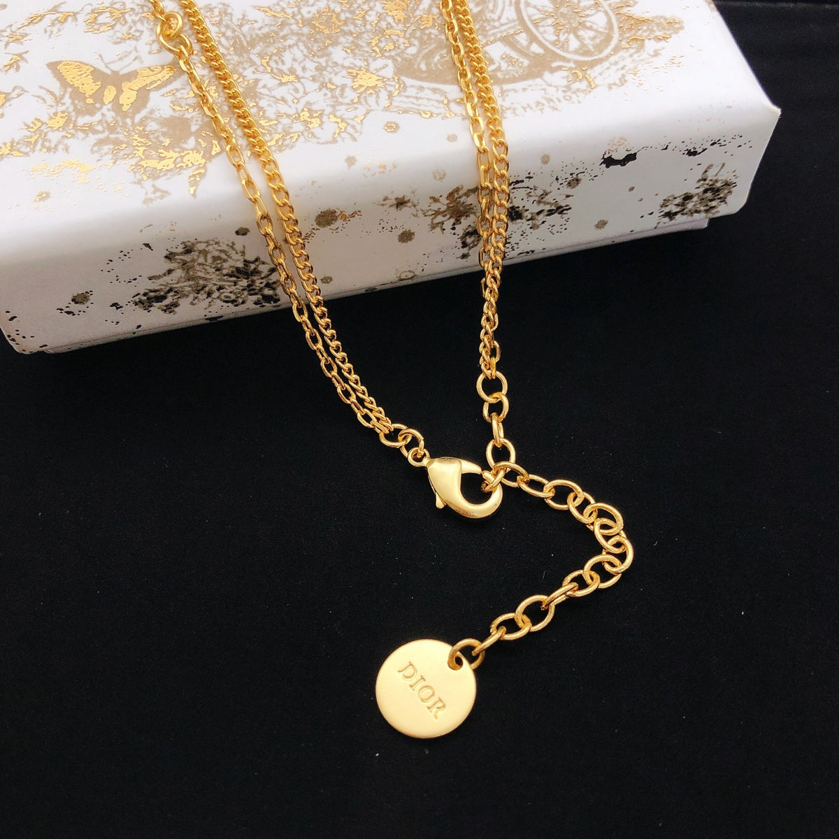 Heart Motif Pendant Necklace in Polished Metal-Tone with Layered Detail front view