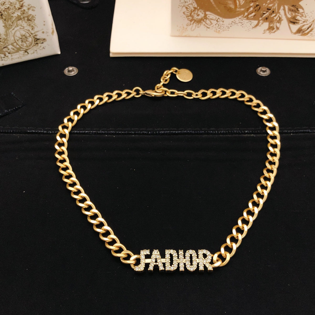 Graphic Letter Motif Pendant Necklace in Polished Metal-Tone – Design 019 detail view