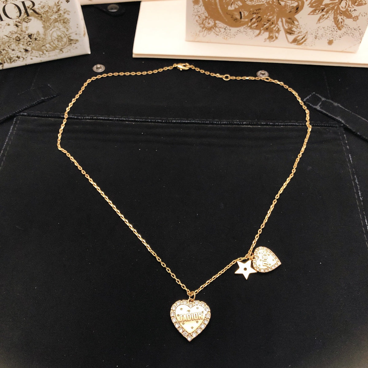 Heart Motif Pendant Necklace in Polished Metal-Tone – Design 008 styled view