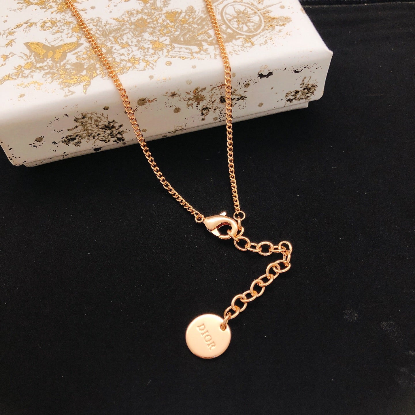 Floral Motif Pendant Necklace in Rose-Gold-Tone front view