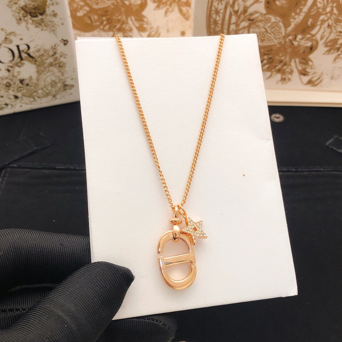 Floral Motif Pendant Necklace in Rose-Gold-Tone styled view