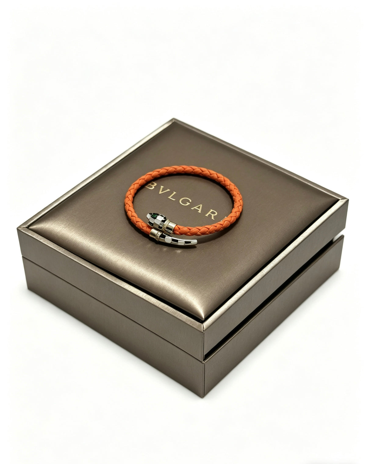 Geometric Emblem Braided Bracelet in Polished Metal-Tone – Design 004 front product view